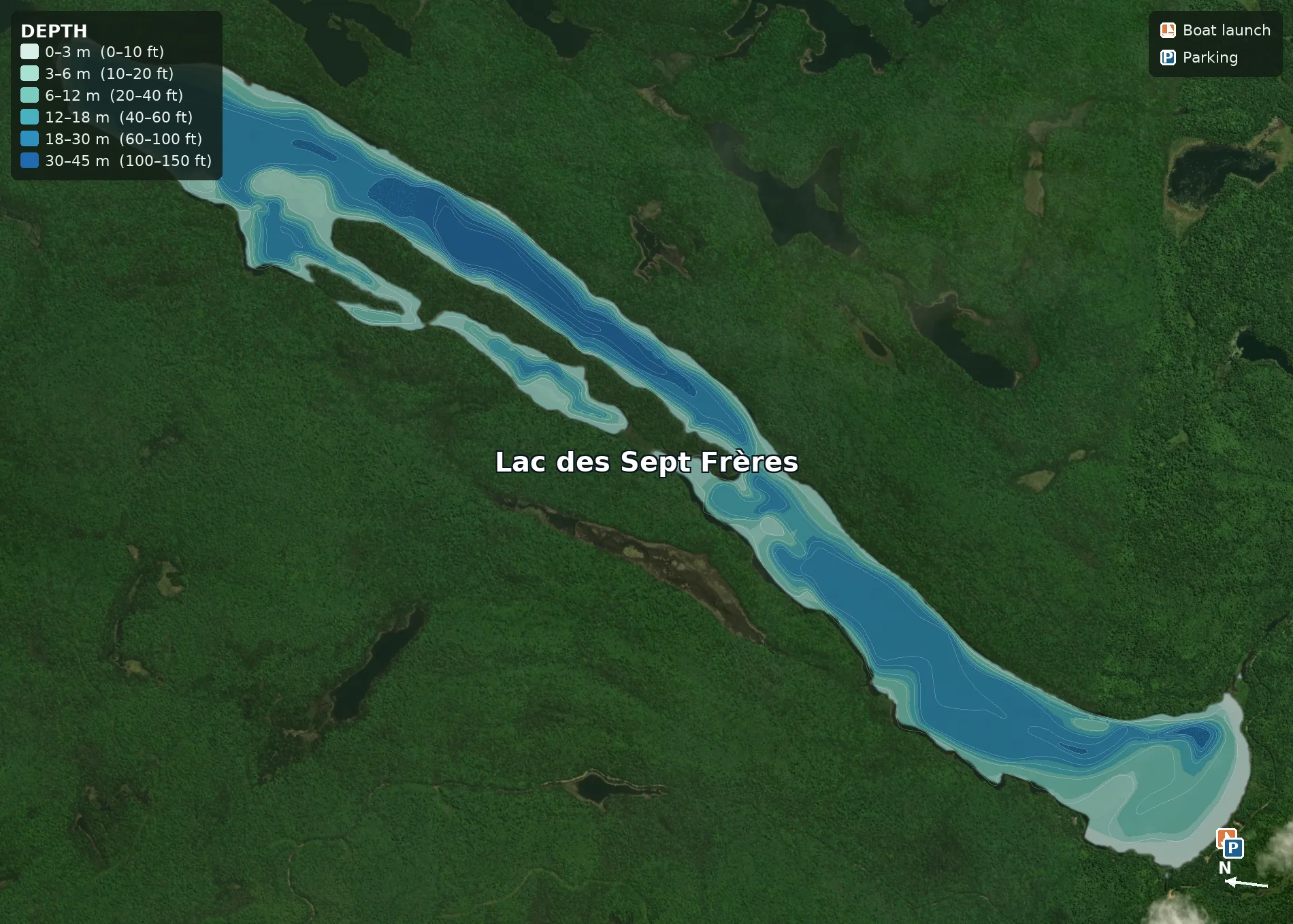 Lac des Sept Frères satellite depth map