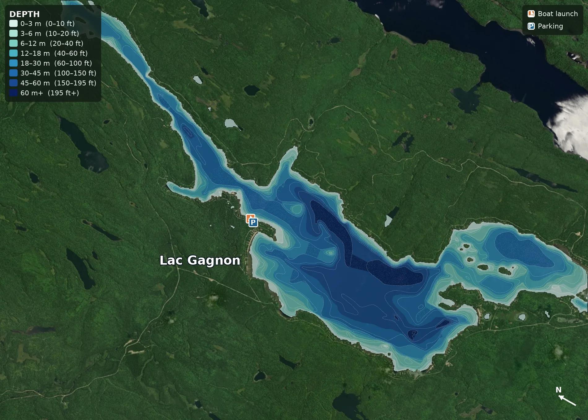 Lac Gagnon satellite depth map
