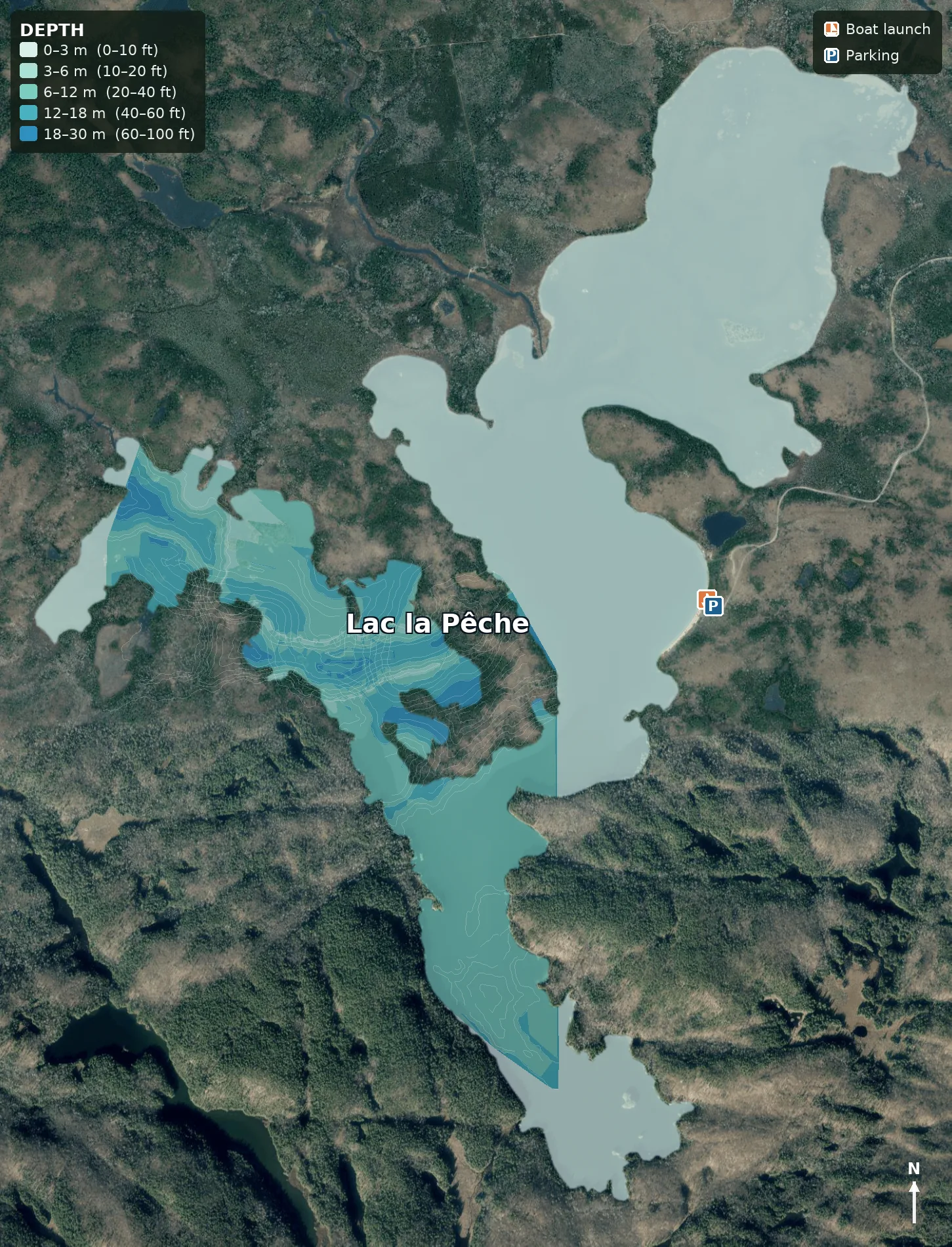 Lac la Pêche satellite depth map