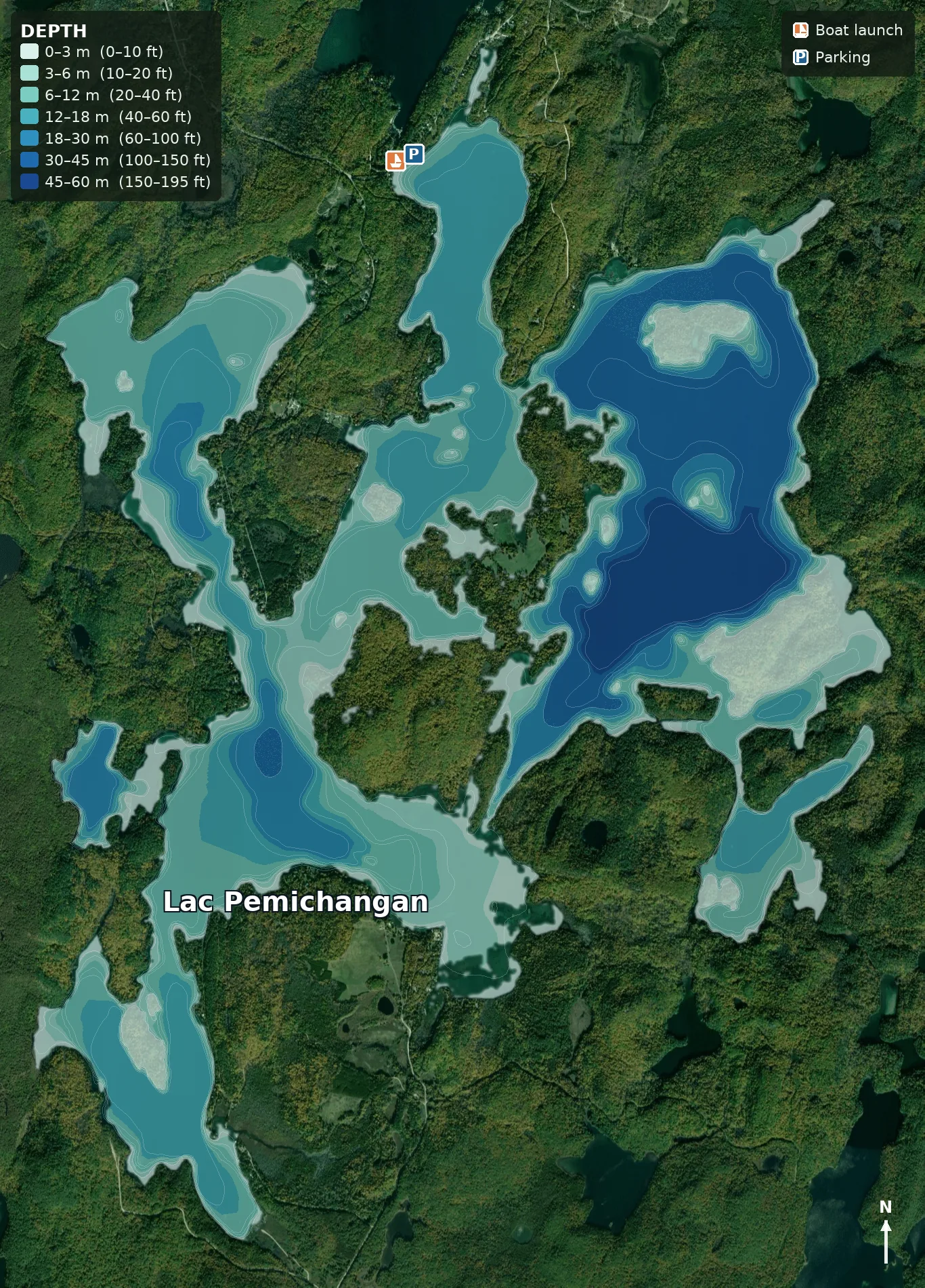 Lac Pemichangan satellite depth map