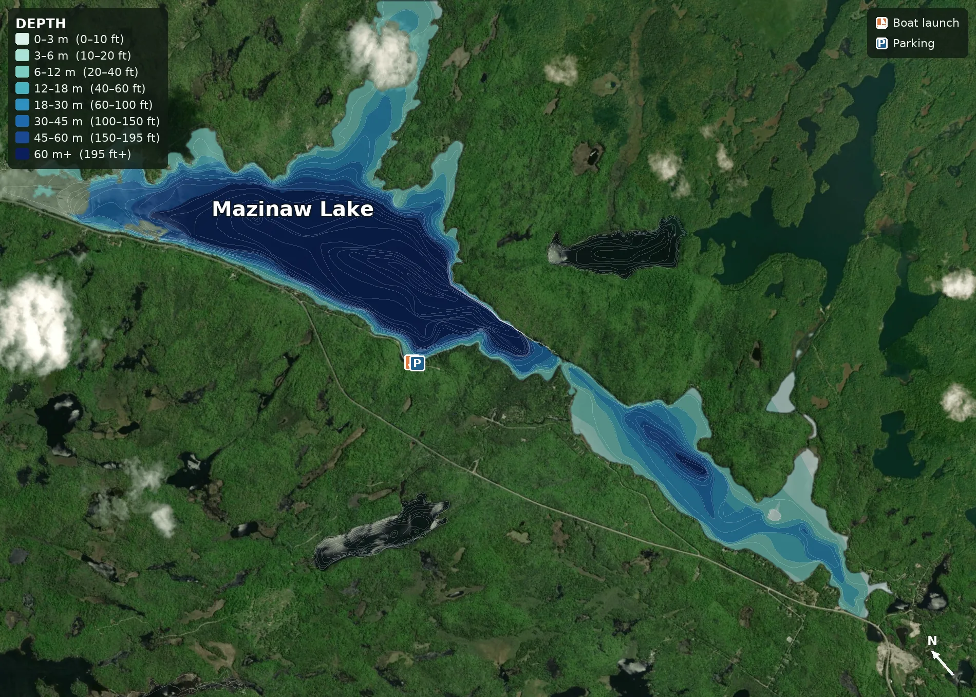 Mazinaw Lake satellite depth map