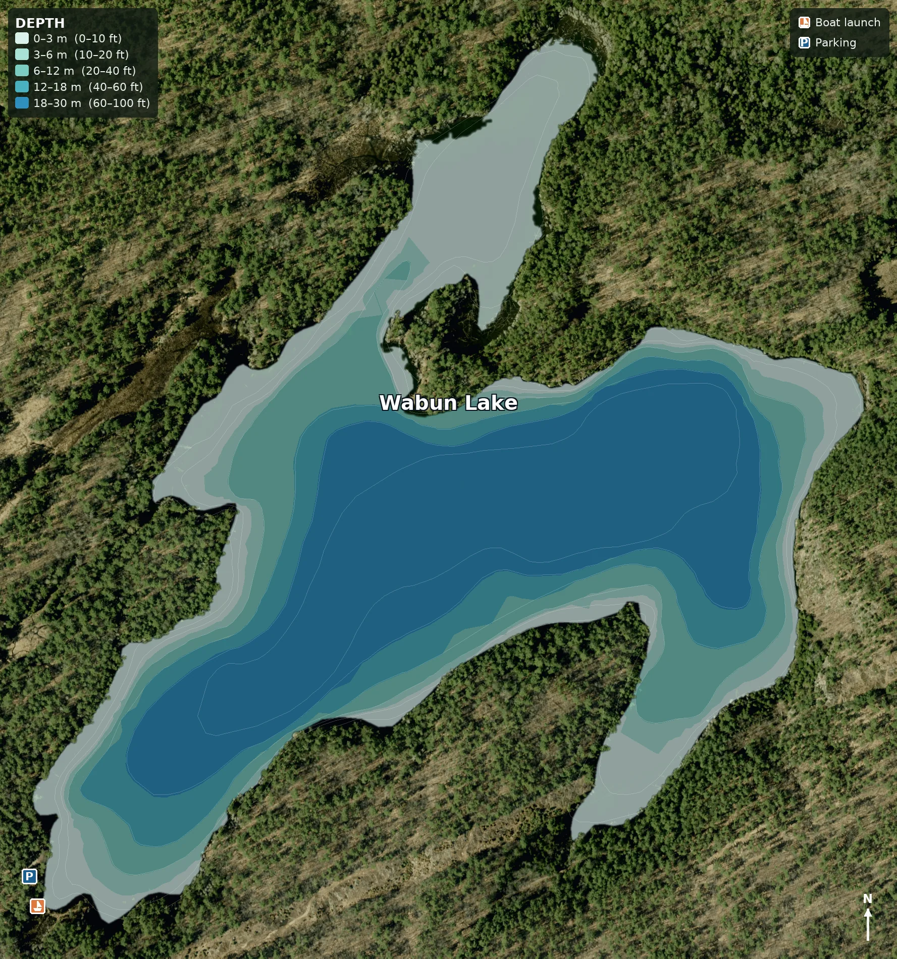 Wabun Lake satellite depth map